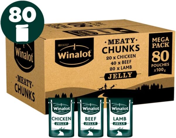 Winalot Dog Food Pouches Mixed in Jelly, 80 x 100 g