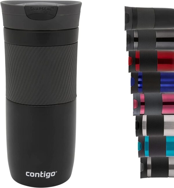 Contigo Byron Snapseal Travel Mug, Stainless Steel Thermal mug, vacuum flask, leakproof tumbler, coffee mug with BPA free Easy-Clean Lid, 470 ml, Matte Black