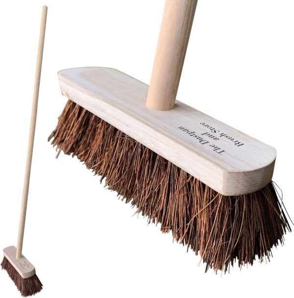 10” Garden Broom Outdoor with Wooden Handle Natural Stiff Bassine Hard Bristle Broom Yard Brush Heavy Duty Broom Outdoor Stiff Sweeping Yard Brush by The...