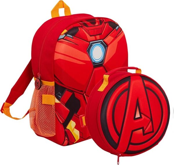 Marvel Kids Iron Man Backpack Avengers Detatchable Lunch Bag Water Bottle Holder Matching 2 Piece Set