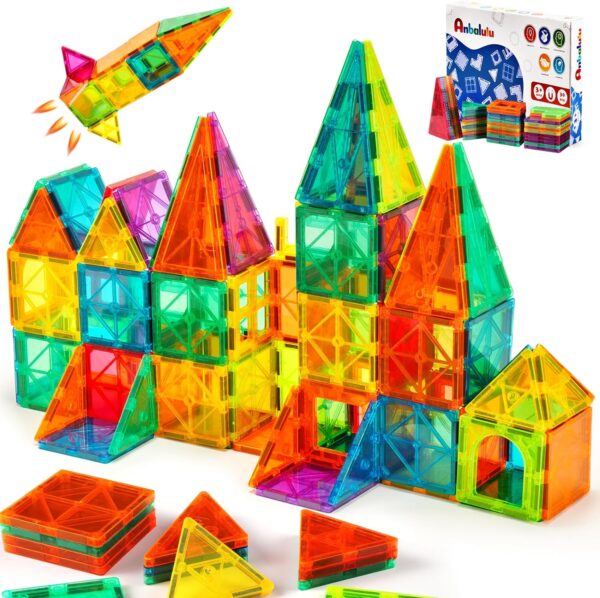 Magnetic Building Tiles,Magnet Building Set,Magnetic Blocks, 3D STEM Stacking Toys, Magnets Toy for Kids Boys Girls