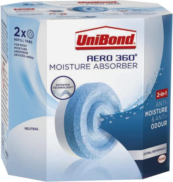 UniBond AERO 360° Moisture Absorber Neutral Refill Tab, ultra-absorbent and odour-neutralising, for AERO 360° Dehumidifier, Condensation Absorbers, Twin...